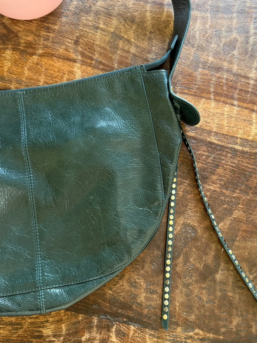 Hobo Dark Green Crinkle Leather Shoulder Bag